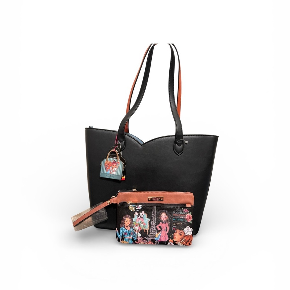 Nikky by Necole Lee Woman Graphic Print Tote Bag and wristlet in Teal & Coral - Picture 2 of 6
